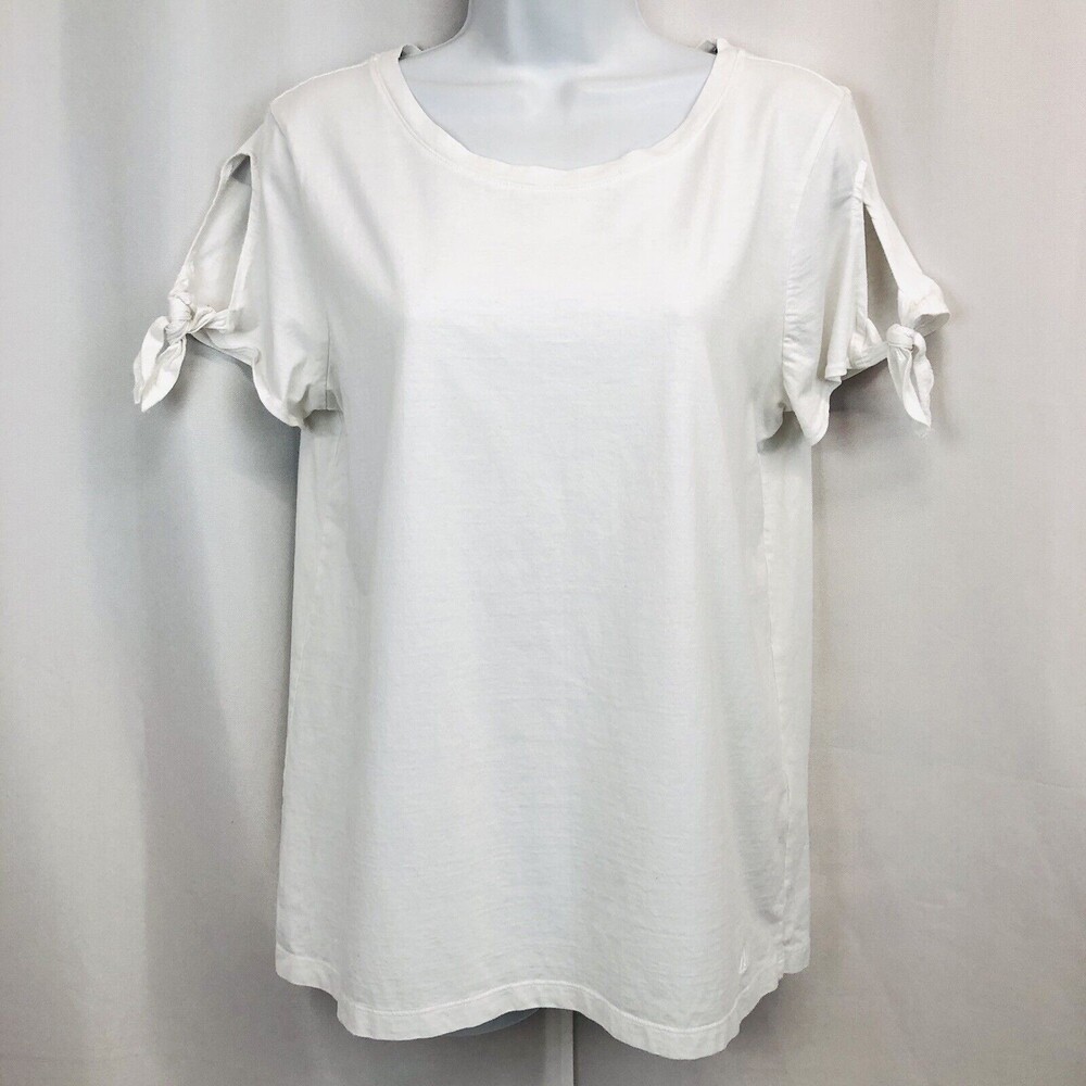 Nautica Women's Size Large White Tie Short Sleeves Top Shirt Cotton Relaxed L